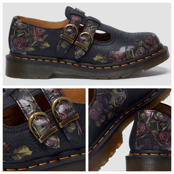🩵NIB Dr. Martens 8065 Black Decayed Roses Nappa Mary Janes Size 8 - Picture 3 of 12